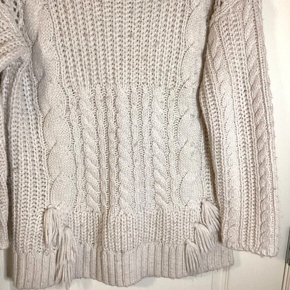 Falmer Heritage Women's White Cable Knit Long Sweater Size S Tassels Fisherman - Picture 3 of 7